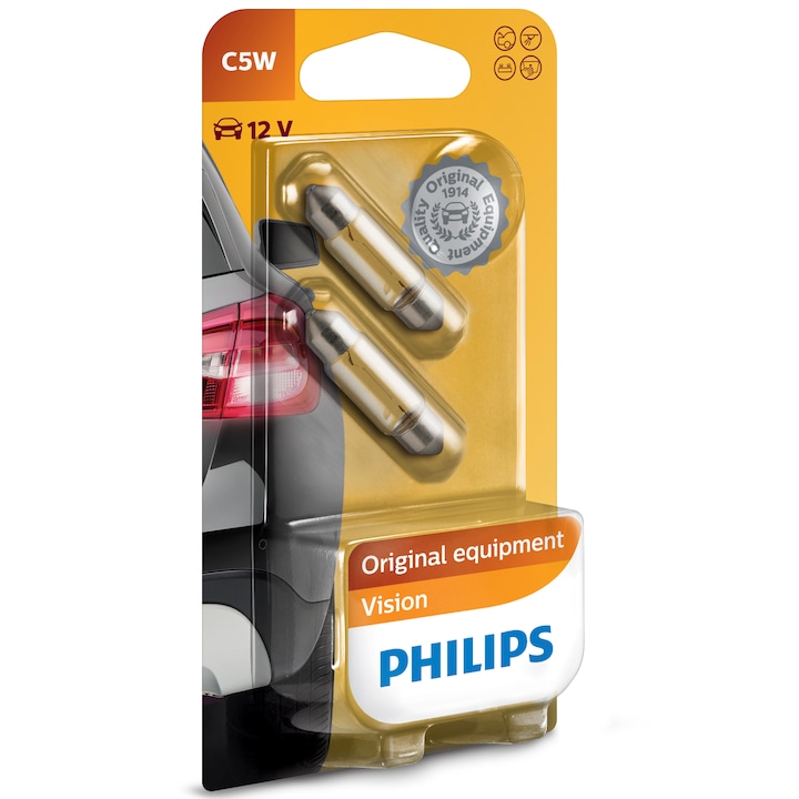 Комплект 2 допълнителни халогенни крушки Philips C5W, 12V, 5W