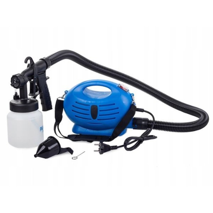 Elektromos festékpisztoly, Welora®, Teljesítmény 650 W, Feszültség 230-240 V, Motor teljesítmény 32000 ford./perc, Permetezési teljesítmény 105 W, Tartály űrtartalma 800 ml, Tömlőhossz 1,5 m, Kék