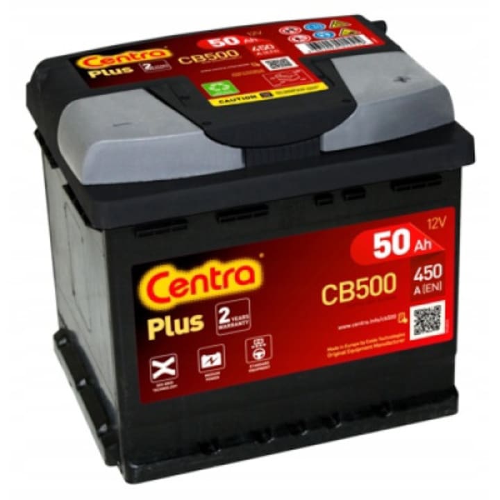 Акумулатор CENTRA CB500 12V 50Ah 450A, Черен