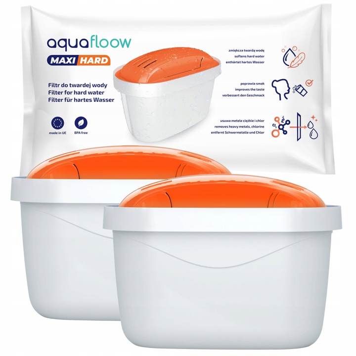 Set 2 filtre pentru cana filtranta, Aquafloow, Alb/Portocaliu