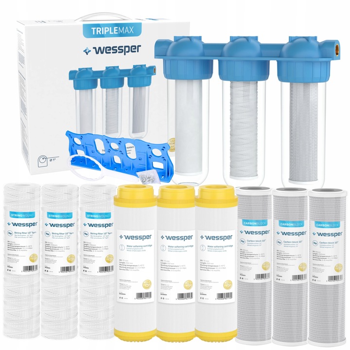 Sistem de prefiltrare in 3 etape Triplemax, Wessper, Plastic, 3000 l/h, 10-12 bar, 1", Multicolor