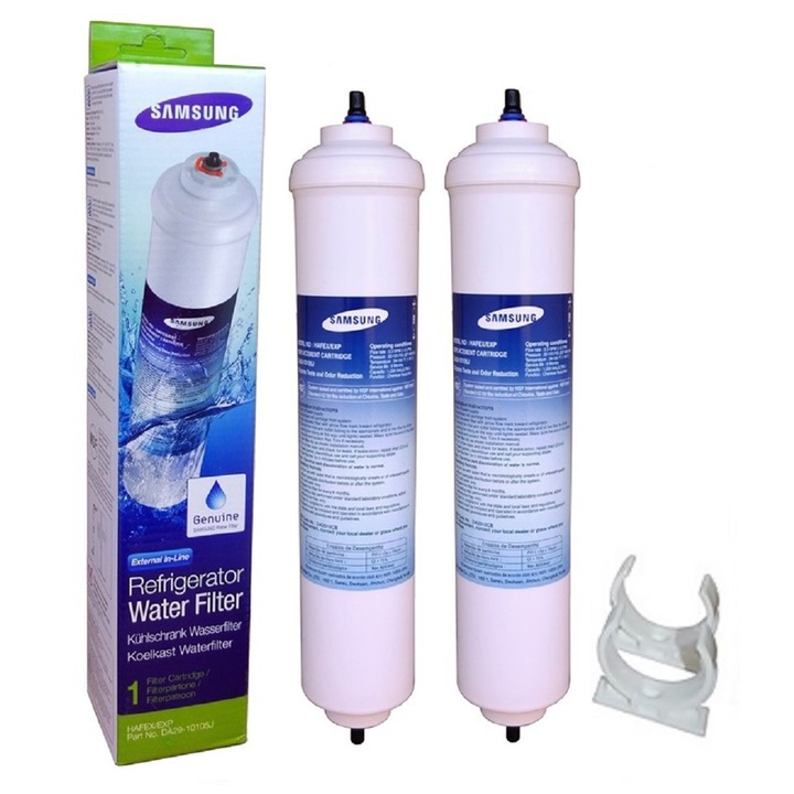 Set 2 filtre de apa pentru frigider Samsung – model DA29-10105J, compatibil HAFEX/EXP, alb, reduce clorul, imbunatateste gustul, protejeaza sistemul de racire impotriva depunerilor de calcar