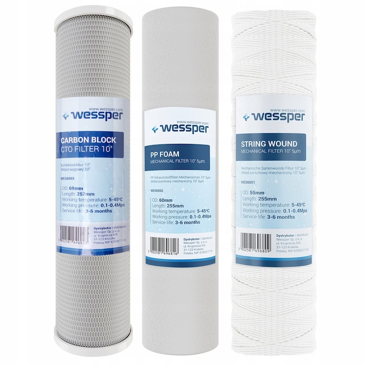 Set 3 filtre de apa, Wessper, Alb/Gri