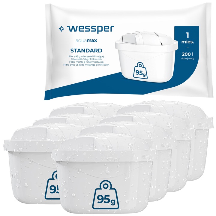 Set 7 filtre apa Wessper Aquamax, pentru cana filtranta, compatibil cu Brita Maxtra plus, Dafi Unimax, Wessper, Laica, 200l