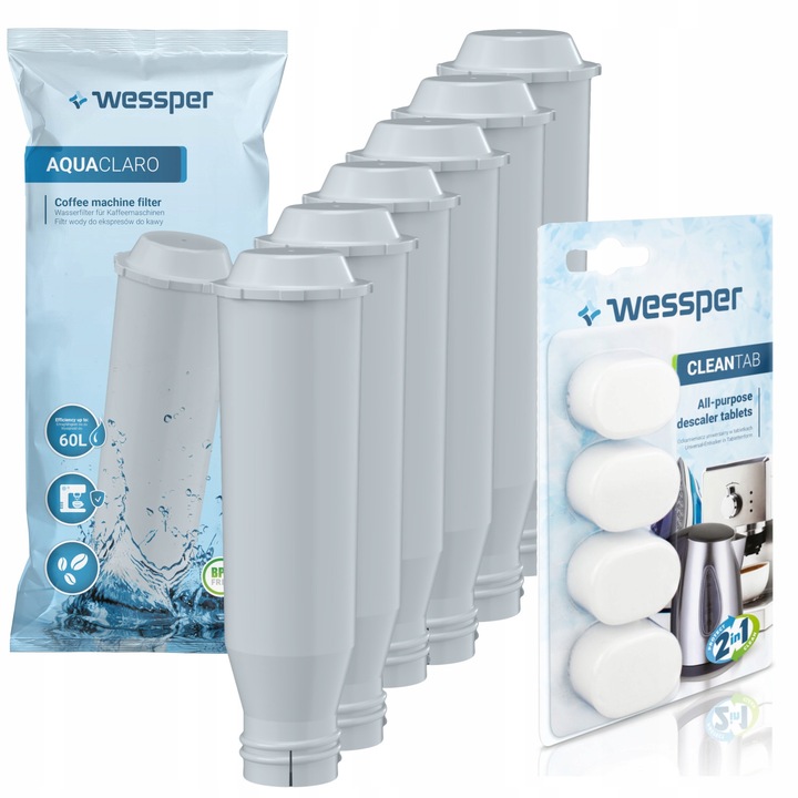 Set 6 filtre si decalcifiant pentru aparatul de cafea, Wessper, Gri, Pentru Krups/Nivona