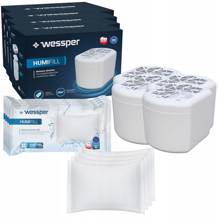 Absorbant umiditate Humistop, 3 buc, alb, previne mucegaiul, eficient până la 3 luni, pentru suprafețe de până la 18 m²