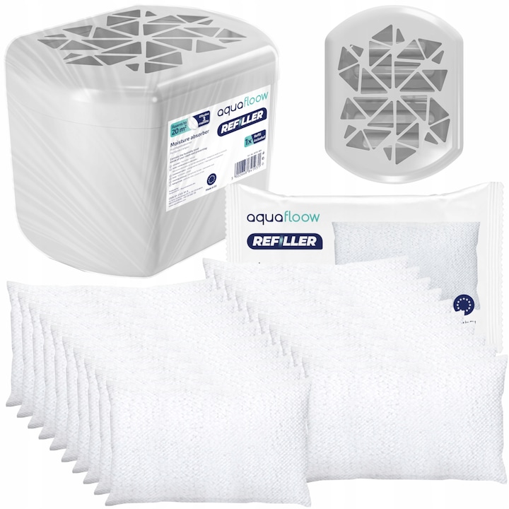Set 2 absorbante de umiditate si 4 insertii, Humistop, alb/gri