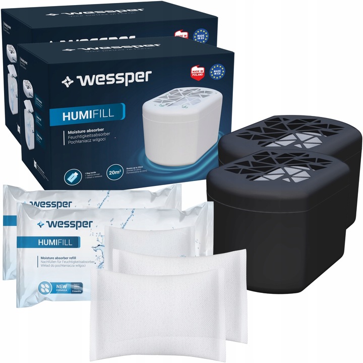 Set 20 cartușe universale absorbante de umiditate Aquafloow, 450g, Alb, pentru spații până la 40 m²