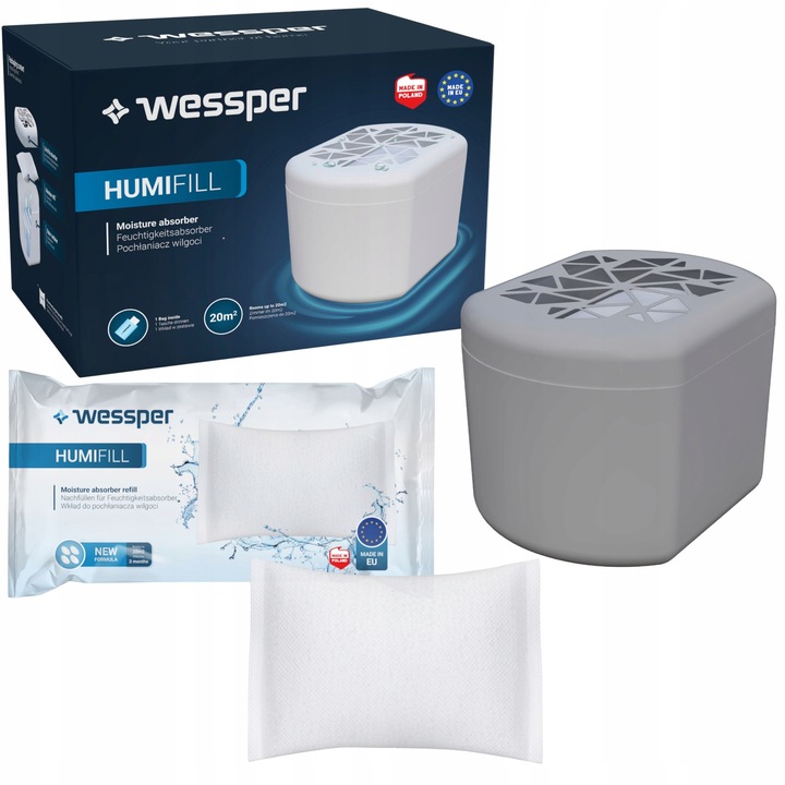 Nedvességelnyelő, Wessper, 1 utántöltővel, 250 g, szürke/fehér