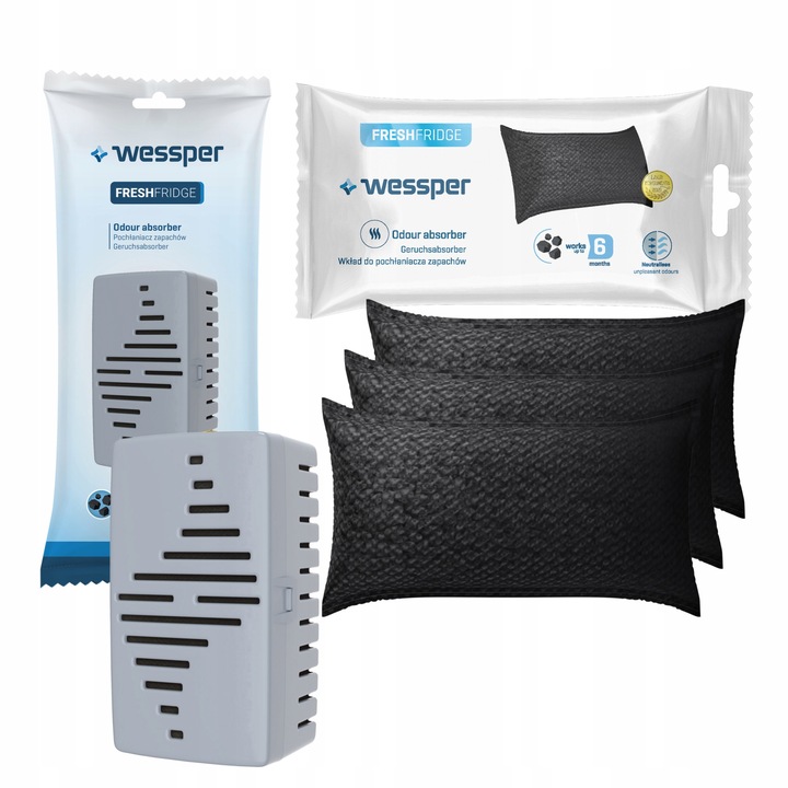 Set Neutralizator pentru frigider, Wessper, 3 cartuse, Negru/Gri