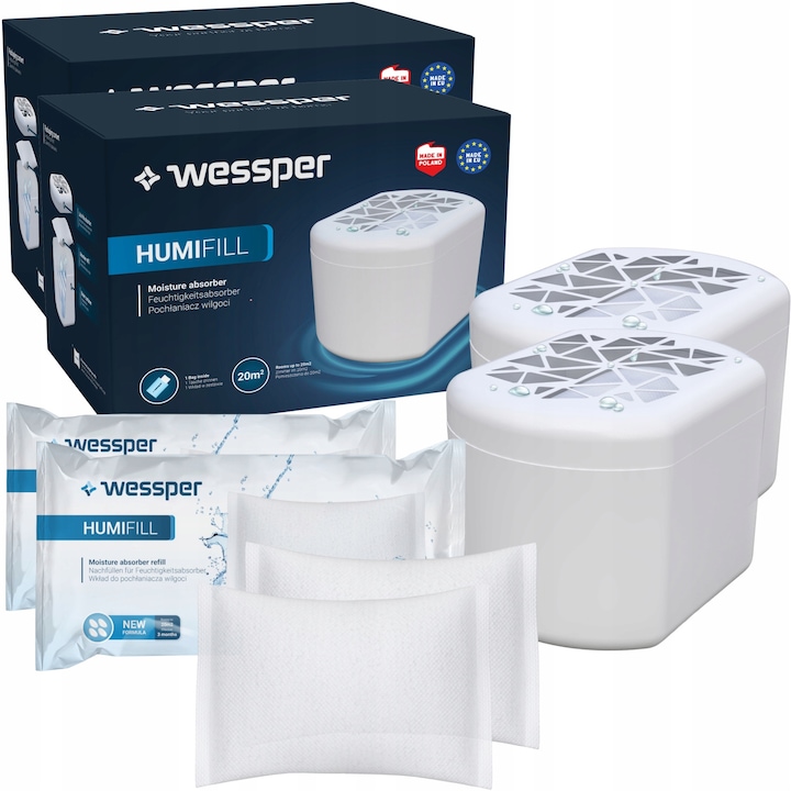 Set 4 rezerve absorbant umiditate, Wessper, 250g, Alb