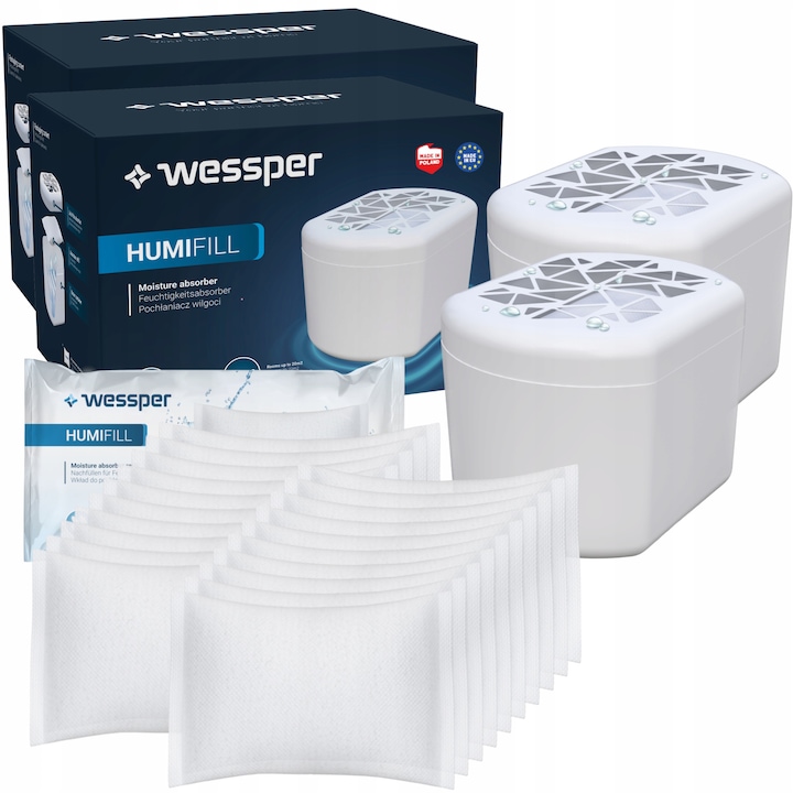 Set 4 Absorbant De Umiditate, Orion, Ultra Fresh, XXL, 2.2 L, 26x16x14.5 cm, Alb/Albastru, Sticla, Granule, Fara Miros, Protector
