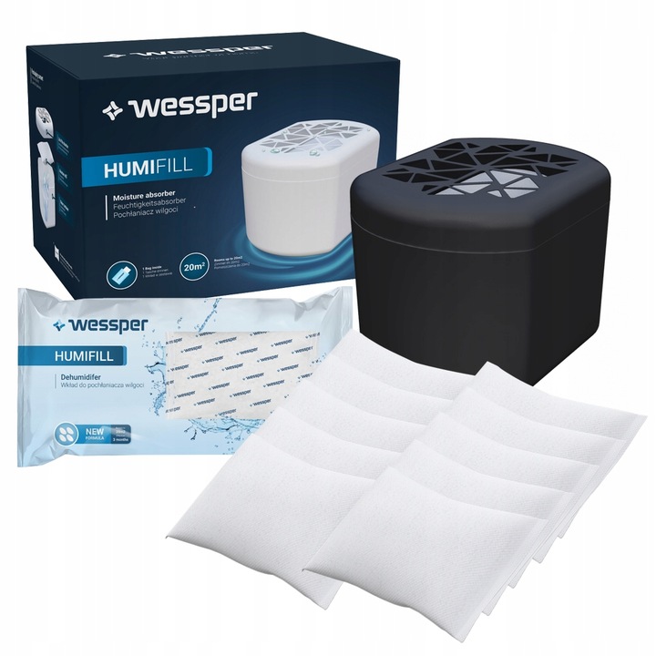 Set 10 absorbante umiditate Wessper Humifill, gri/alb, 300ml, pentru incaperi pana la 20m2
