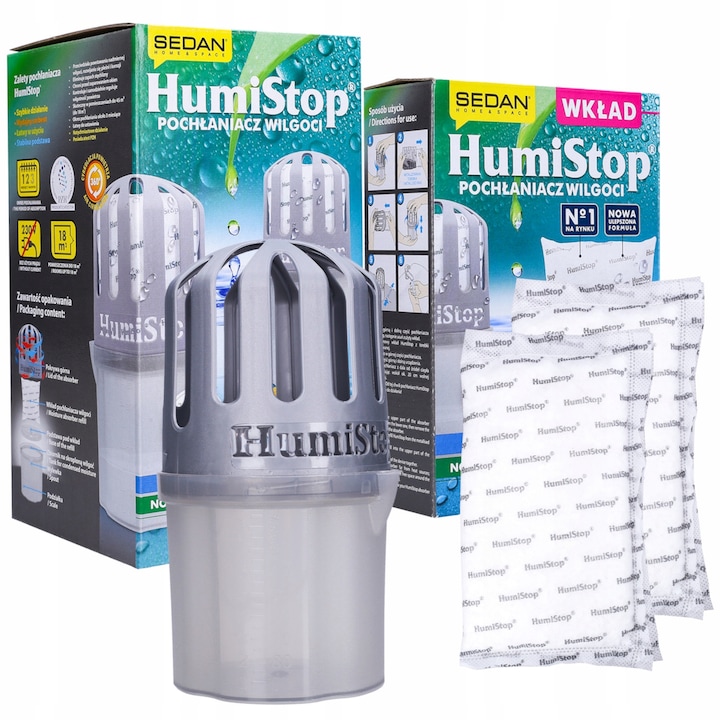 Absorbant umiditate, HUMISTOP, gri, 19.5x19.5x19.5cm, cu o rezerva