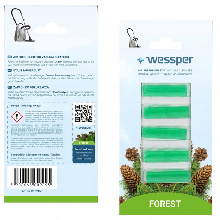 Set 5 odorizante aspirator, Wessper, Parfum- Forest, Verde