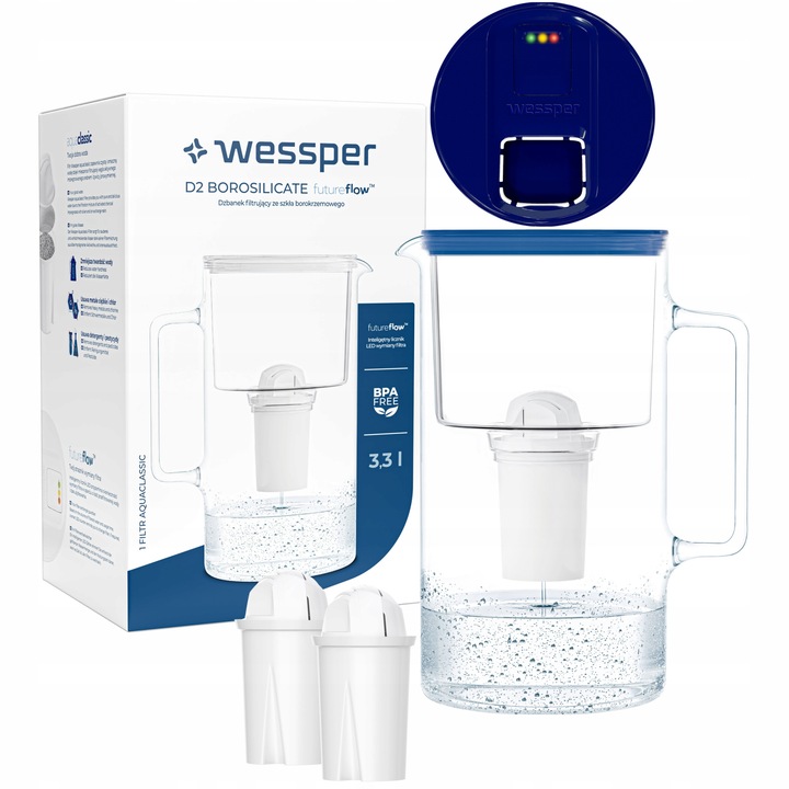 Комплект кана за филтриране, Wessper, с 3 филтъра, 3,3 л, бяло/синьо