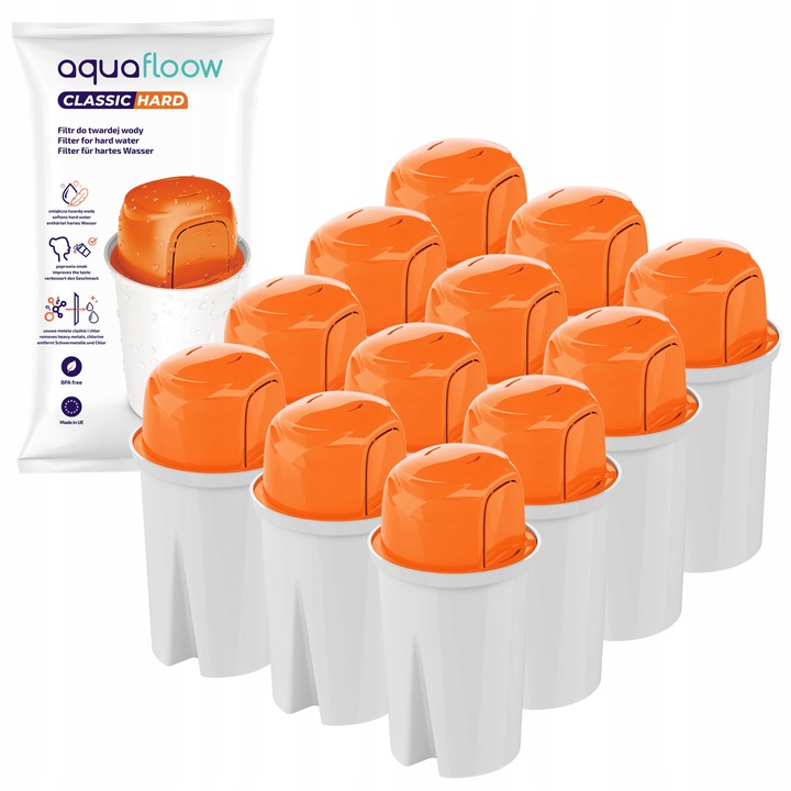 Set 12 filtre cartus clasic, Aquaflow, Capacitate 150L, Portocaliu