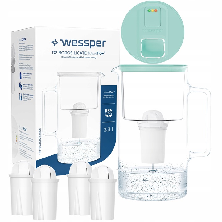 Комплект кана за филтриране Wessper, С 5 филтъра, LED, 3.3L, Бяло/Зелено