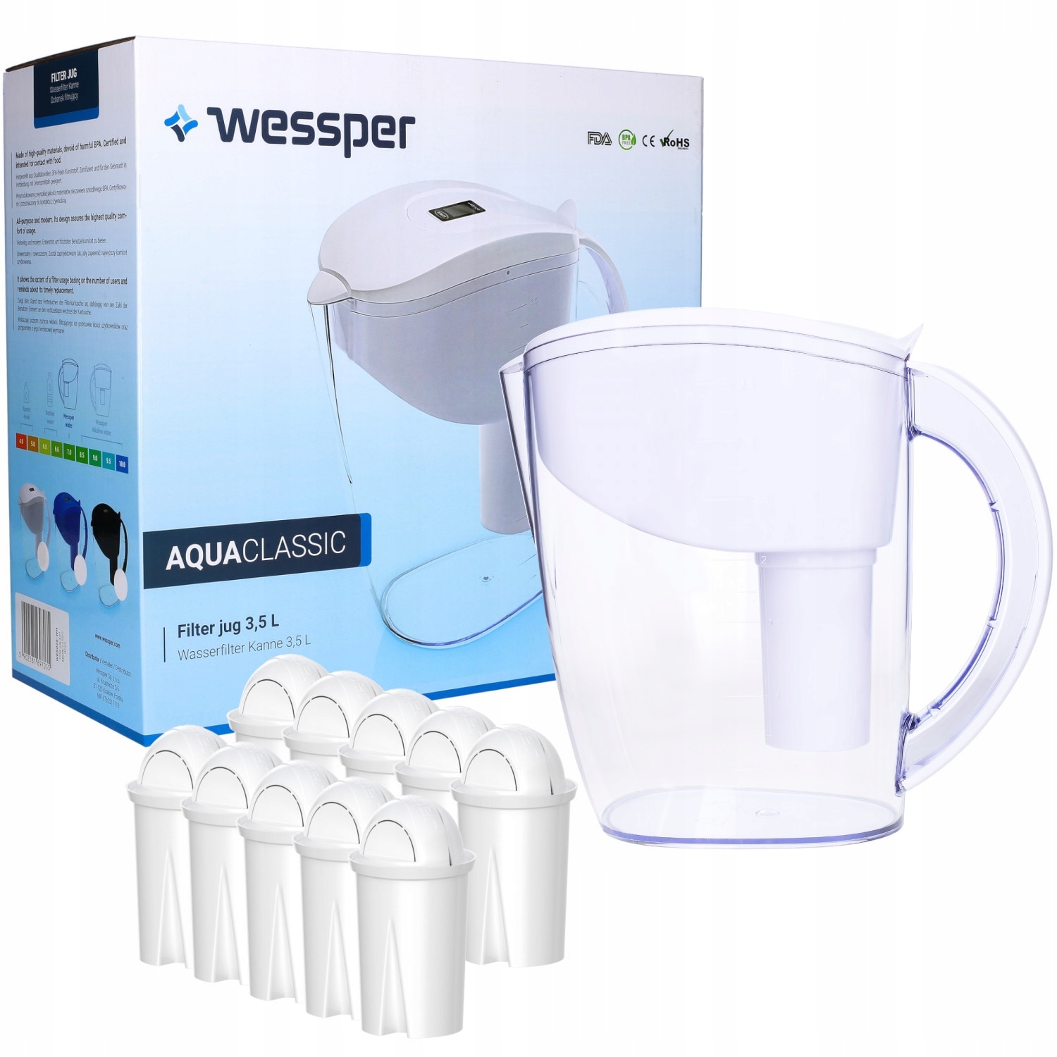 Carafe Filtrante En Verre Pour Eau 3L Avec Compteur Led,Remplacement De