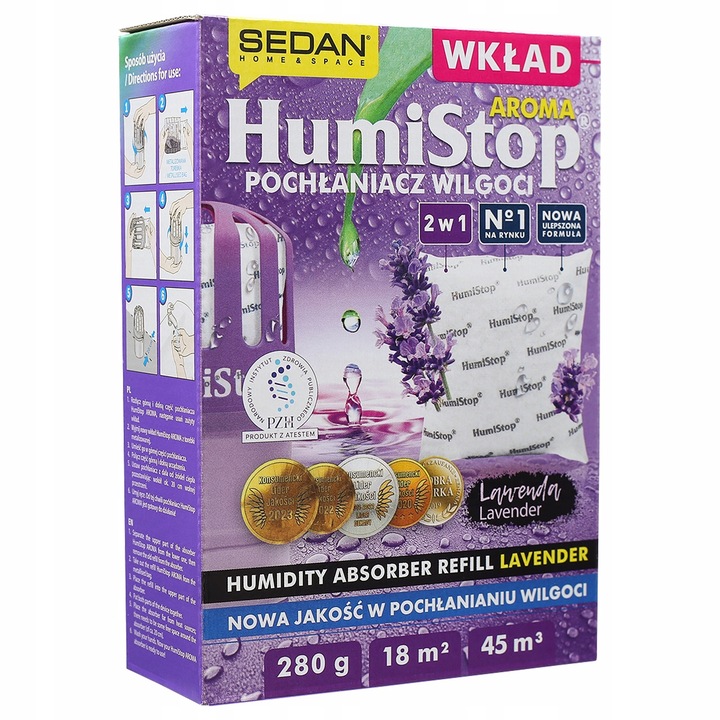Nedvességelnyelő készlet, Sedan, HumiStop, levendula, 280g