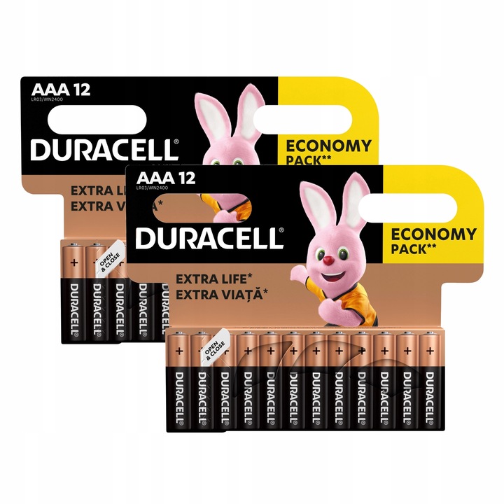 24 db alkáli elem készlet, Duracell, AAA, 1,5 V, 2000 mAh, fekete/barna