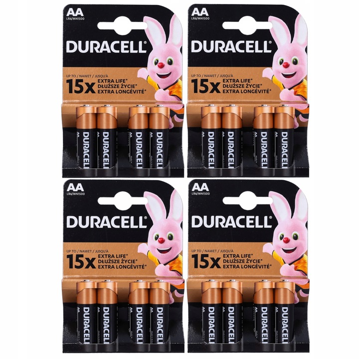 16 db elem készlet, Duracell, 280 mAh, 1,5 V, alkáli