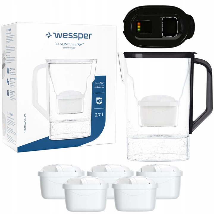 Комплект кана за филтриране Wessper, 2,7 L, 6 филтъра, Черен/Прозрачен