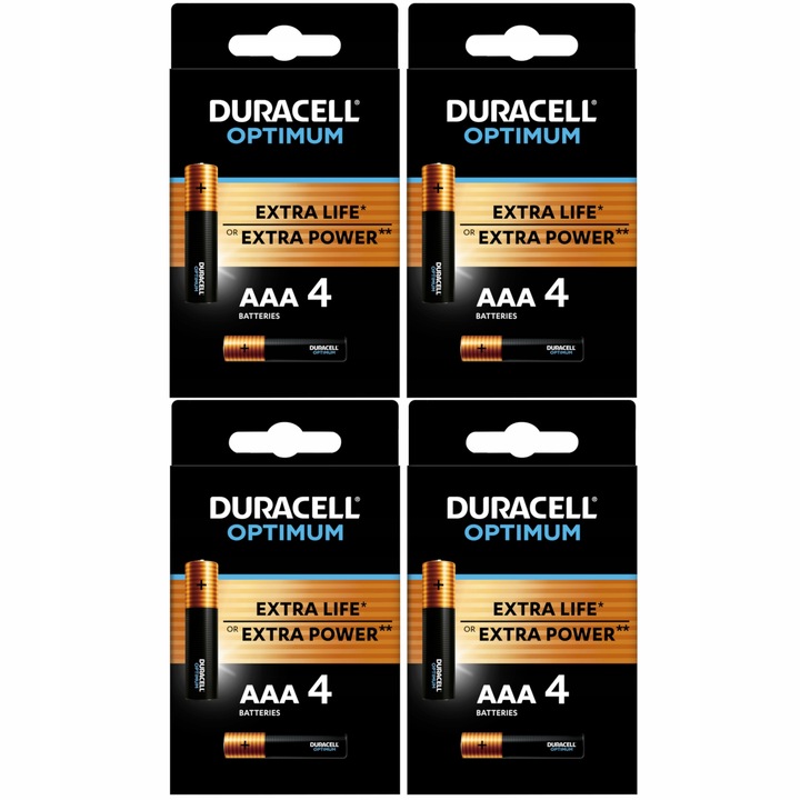 16 db alkáli elem készlet, Duracell, Optimum AAA, Fekete, 1,5 V, Buborékfólia