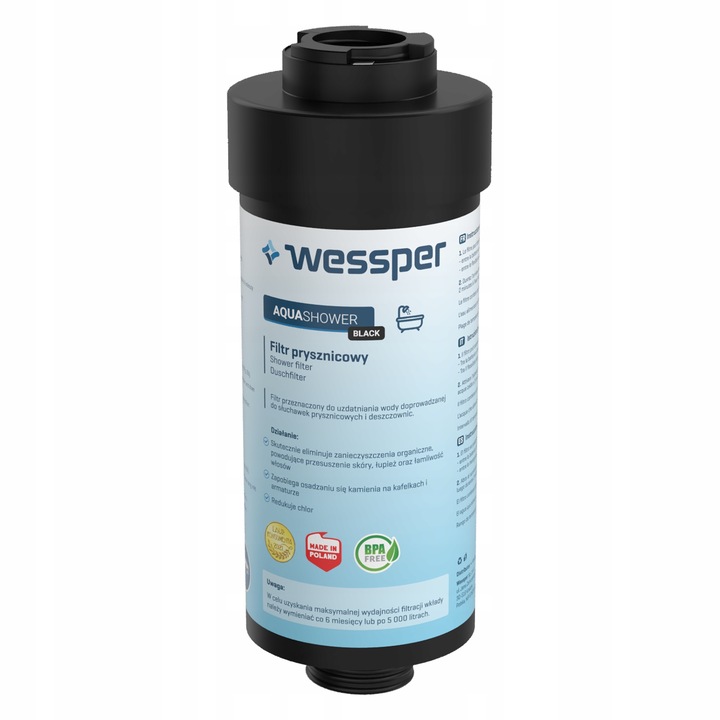 Set 2 filtre de apa pentru dus, Wessper, Aqua Shower, Negru