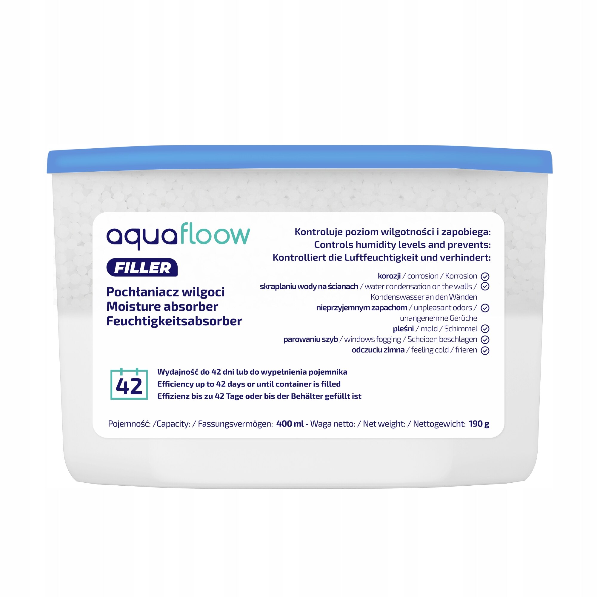 Absorbant umiditate, Aquafloow, Inodor, 9 m³, 400 ml, Alb - eMAG.ro