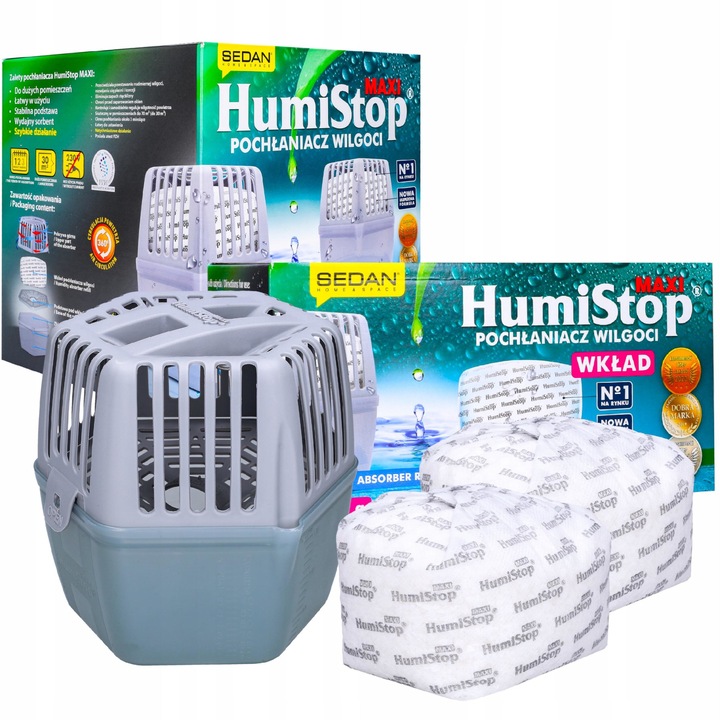 Влагопоглъщащ комплект и 2 резерва, Humistop, 30 м2, 19,5 х 19,5 х 19,5 см, Сив
