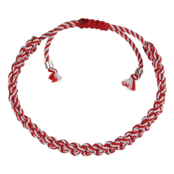 Bratara martiana, Macrame, Alb/Rosu