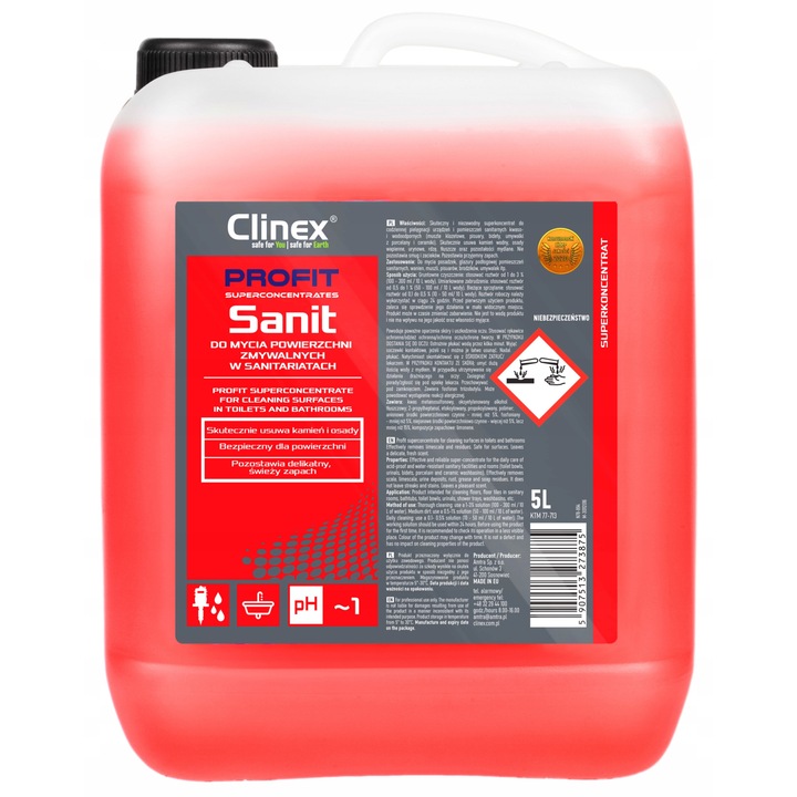 Fürdőszobai felülettisztító folyadék, Clinex, 5L