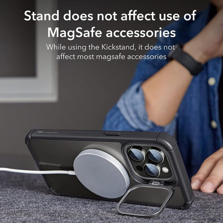 Защитен кейс 360, съвместим с Apple iPhone 14 Pro Max, Full Body, Shock Armor Kickstand, HaloLock, Air Guard, TPU, черно-прозрачен