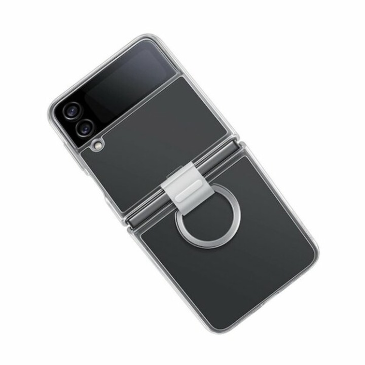 Защитен калъф на Samsung, съвместим с Galaxy Z Flip 4, прозрачен капак с пръстен, силикон, прозрачен