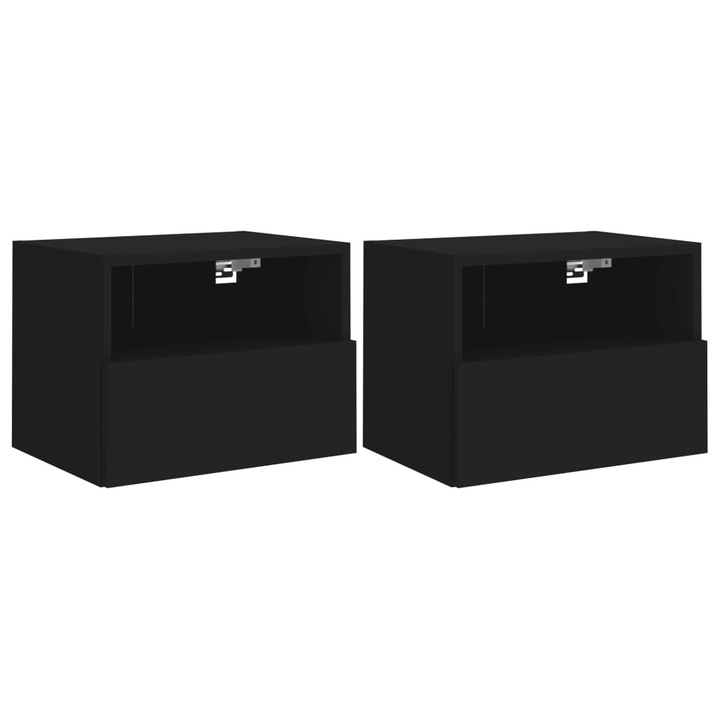 Set comode TV de perete vidaXL, 2 buc., negru, 40x30x30 cm, lemn prelucrat,, 12.5 kg