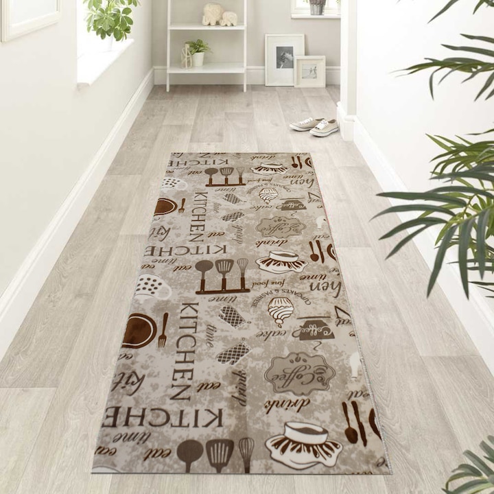 Barna konyhai csúszásmentes szőnyeg, 100x500 cm, 1200 g/m2, polipropilén, DUAL HOME