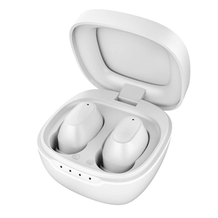 Casti wireless bean buds Trulyway, in ear, TWS, Bluetooth 5.3, Rezistent la apa, noise cancelling, indicator baterie LED, 25h+5h autonomie