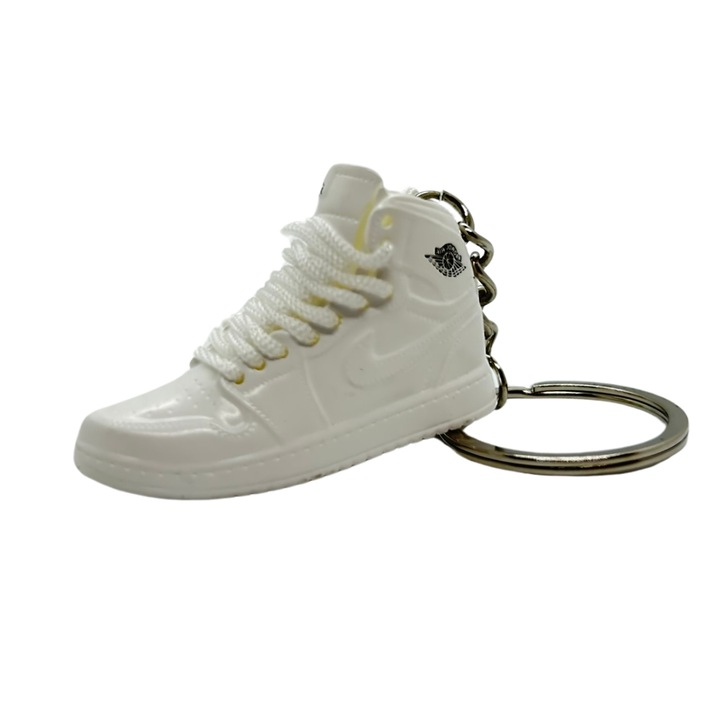Jordan 1 Retro Hype White Edition ключодържател, PVC + гума, ръчна изработка, 5cm x 2cm x 2cm, бял