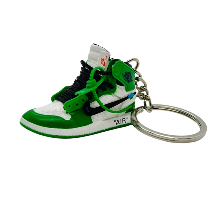 Air Jordan 1 x OFF-WHITE High Lucky Green Edition ключодържател, PVC + гума, ръчна изработка, 5cm x 2cm x 2cm, бяло + зелено + черно