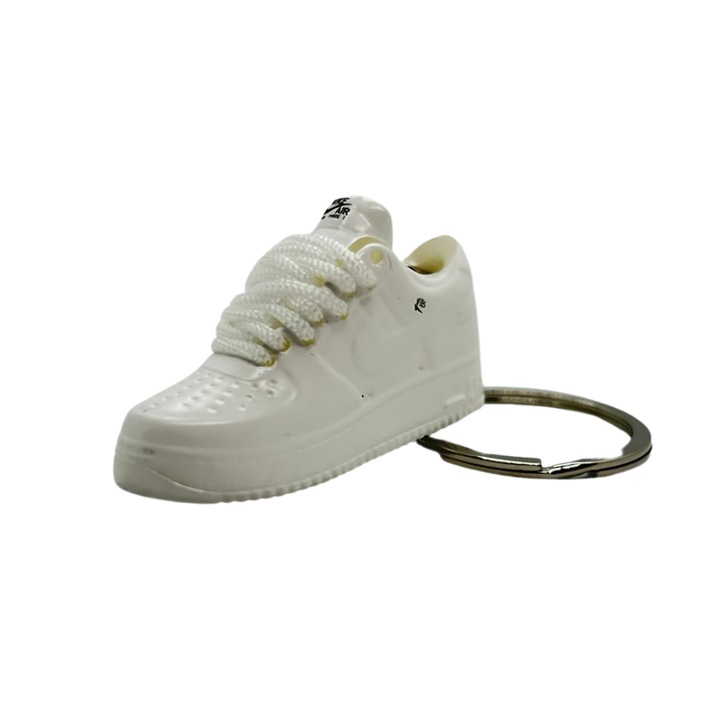 Ключодържател Nike Air Force 1 x OFF-WHITE x White Edition, PVC + гума, ръчна изработка, 5 cm x 2 cm x 2 cm, бял