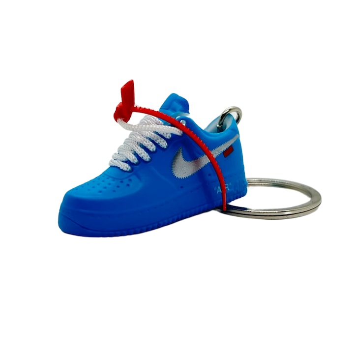 Nike Air Force 1 x OFF-WHITE MCA University Blue Edition kulcstartó, PVC + gumi, kézzel készített, 5 cm x 2 cm x 2 cm, kék + fehér
