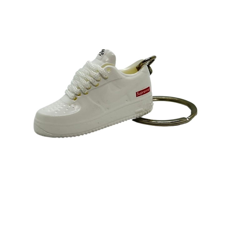 Nike Air Force 1 x OFF-WHITE x Supreme x Logo White Edition ключодържател, PVC + гума, ръчна изработка, 5cm x 2cm x 2cm, бял/червен