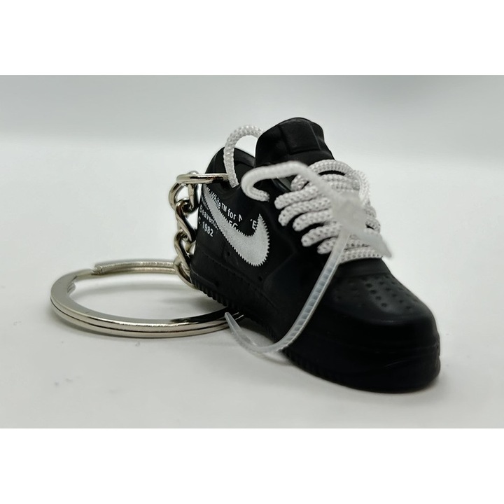 Breloc pentru chei model Nike Air Force 1 x OFF-WHITE '07 Virgil "MoMa" Edition, PVC + Cauciuc, Handmade, 5cm x 2cm x 2cm, Negru + Alb