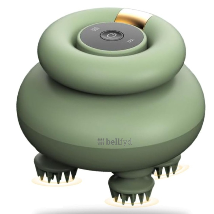 Aparat Profesional pentru Masaj Capilar BellFyd®, cu Acumulator, Rezistent la Apa, cu 84 Noduri Flexibile de Silicon, 4 Capete Rotative, Pentru Relaxare Profunda si Stimulare Scalp si Par, Turcoaz lucios