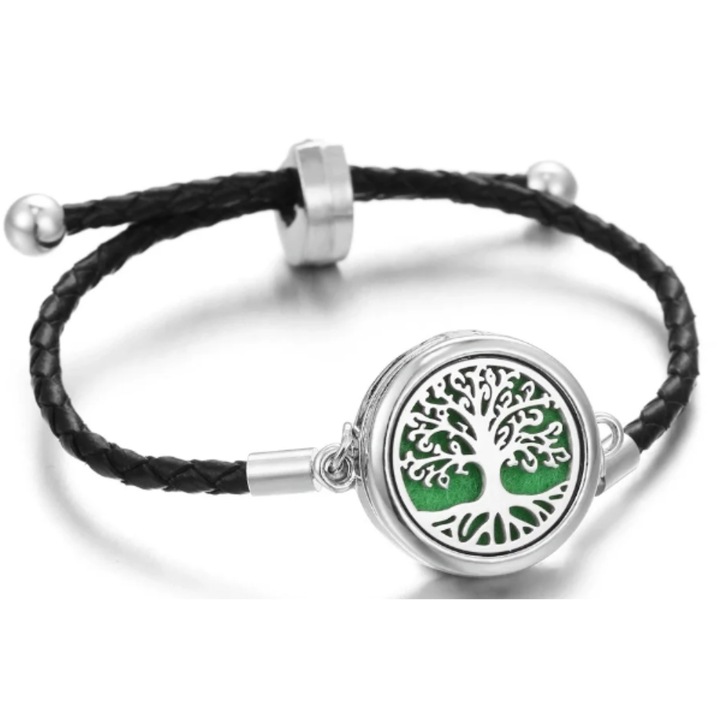 Bratara aromaterapie Copacul Vietii 2, maro-auriu, pandantiv 29x24 mm, cristal 19x15 mm, conexiune cu natura, energie pamant