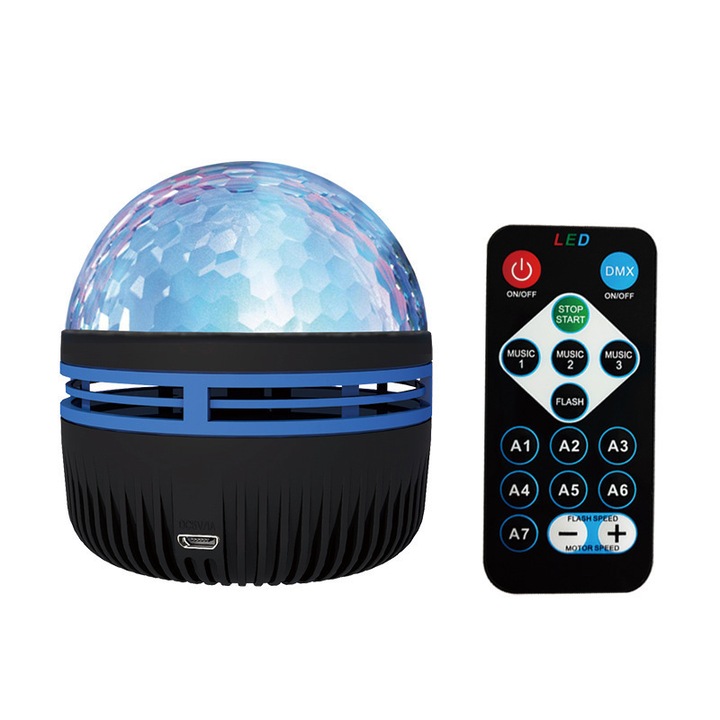 Proiector LED, YWX, Valuri de apa, Bluetooth, Temporizator, Telecomanda, Baza anti-alunecare, 8.7X7.8cm, PVC, Negru