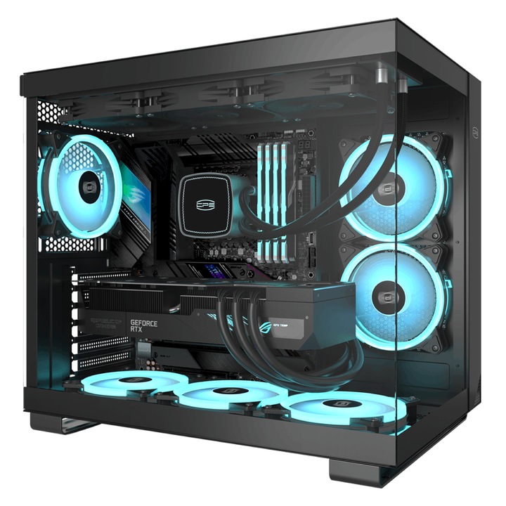 PCCOOLER tok, Middle Tower, ATX, áramforrás nélkül, biztonsági üveg, 6 ventilátor, ARGB világítás, fehér, USB 3.2 gen 1 x 2, USB Type-C x 2, kicsi, audio