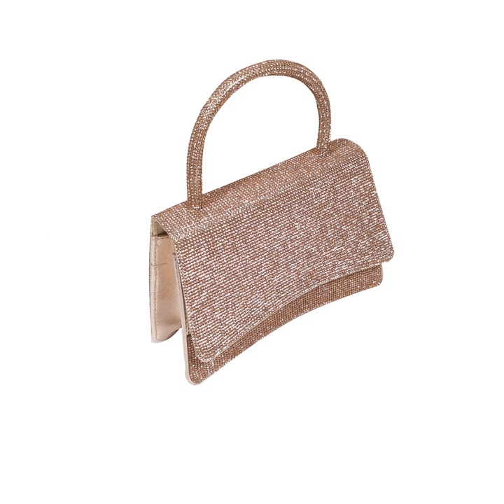 Geanta de ocazie, cu aspect diamantat, roz sampanie
