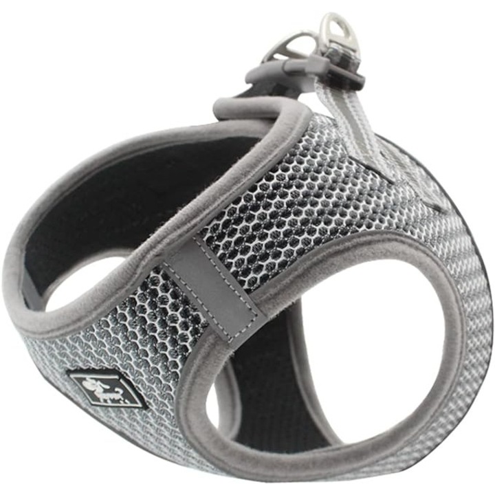 Нагръдник и повод Komate, за кучета, изработени от мека мрежа, регулируеми, светлоотразителни, размер M, сив цвят